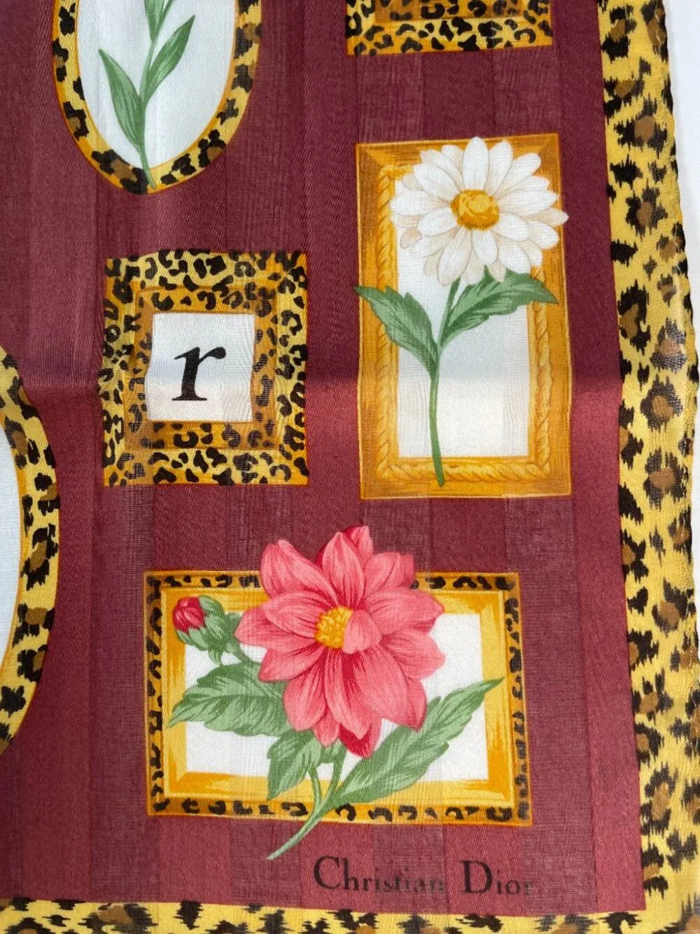 NWOT Vintage Christian Dior Floral Leopard Frame Cotton Scarf 19